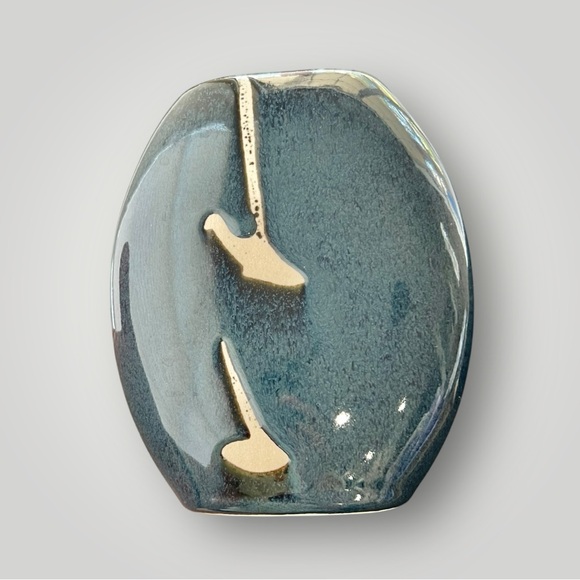 Turkel Navy Pottery Mini Vase Gently Used 4in X 5in Gift Collectible - Picture 9 of 10